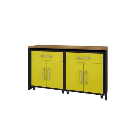 MANHATTAN COMFORT Eiffel Garage Work Station Set of 3 in Matte Black and Yellow 3-258BMC84